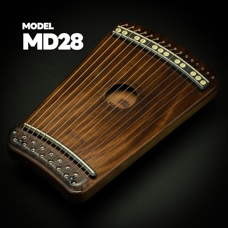 KOAURA Guitar Harp | Hanago MD28 [16 Strings but Playable 28 Notes] Single-Fret Fingerboard with Piano Array, Portable A4 Size, All Solid Wood (Dark Mahogany) - Image 2